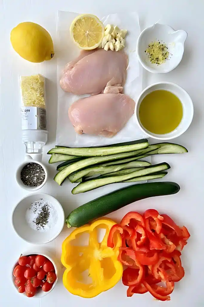 Lemon Garlic Chicken with Roasted Veggies (Gluten Free, 20 Minutes) 2 ingredients for lemon garlic chicken with roasted veggies recipe
