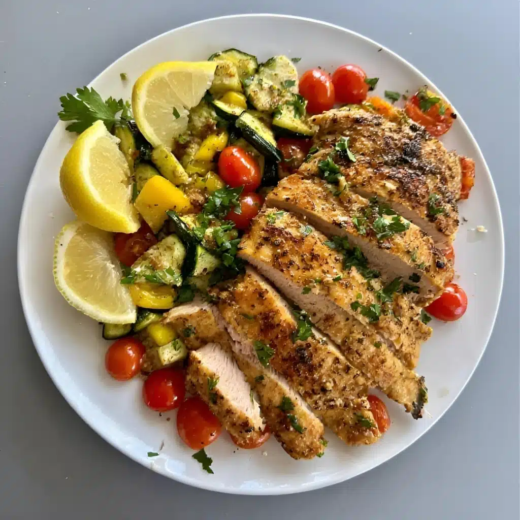 Lemon Garlic Chicken with Roasted Veggies (Gluten Free, 20 Minutes) 7 plated lemon garlic chicken with roasted veggies recipe
