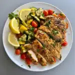 20-Minute Weeknight Gluten Free Dinner Recipes 2 plated lemon garlic chicken with roasted veggies recipe