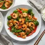 20-Minute Weeknight Gluten Free Dinner Recipes 4 Serving shrimp stir fry with tamari sauce on platter with rice