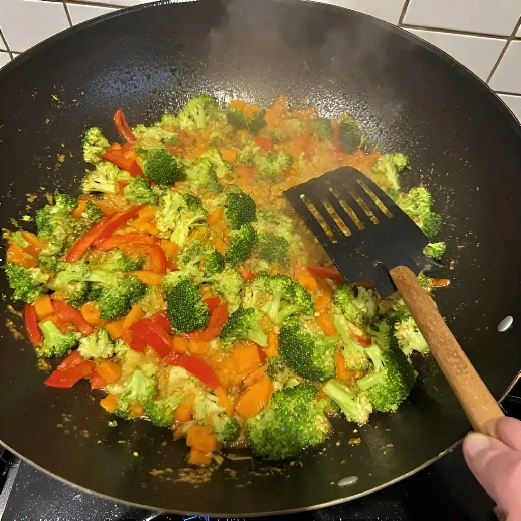 Shrimp Stir Fry with Tamari Sauce (Easy & Flavorful) 5 Stir-frying vegetables for shrimp stir fry with tamari sauce