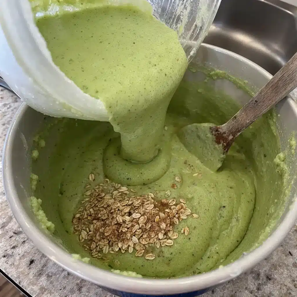 Spinach Banana Hulk Muffins: A Dairy-Free, Nut-Free Power Snack Kids Actually Eat 4 Mixing spinach banana muffin batter with oats